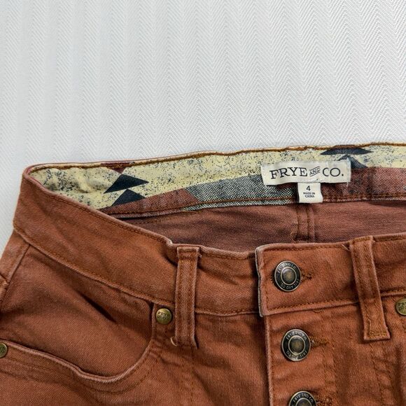 Frye And CO. Womens Button Fly Boot Cut Jeans High Rise Size 4 Cognac Brown - Picture 3 of 11